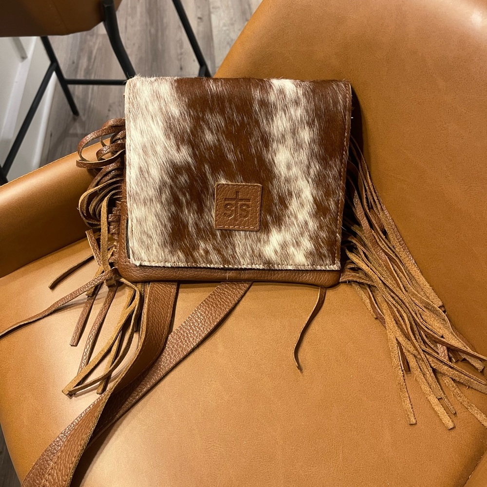 STS Leather Cowhide Crossbody Purse with Fringe